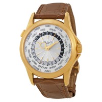 Patek Philippe World Time Silver Dial 18kt Yellow Gold Brown Leather 5130J