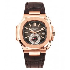 Patek Philippe Black Brown Dial 18kt Rose Gold Brown Leather Mens 5980R